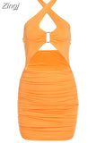 Summer Solid Halter Bag Hip Dress Sleeveless Open Waist Backless Bodycorn Slim Draped Design For Women Party Night