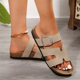 Summer New Large-Size Slippers Women With Thick-Bottomed Words Buckle Solid Color Casual Cold Slippers