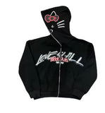 And Winter New Foam Plus Water Drill Loose Hooded Hooded Hooded Kitty Cat Print Jacket