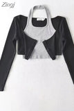 Women T-Shirts Y2k Two Piece Set Tee Top Harajuku Fashion Korean Vintage Sexy Long Sleeve Crop Top Funny T Shirts 2000s
