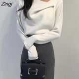 T-shirts Women Autumn Warm Irregular Collar Ruched Korean Style Elegant Slim Hot Sale Popular Soft Trendy Female Top