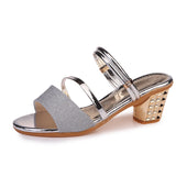 Summer New Korean Version Of Sandals Women Coarse Heel In The Toe And Wear Two Thick And Cool Drag Women