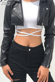 Street Motorcycle Faux Leather Jacket Women Zipper Cropped Jacket Coat Outerwear Autumn Basic Jackets Ladies