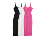 2025 New Women's Fine Sling V Collar Rib MIDI Dress 6050318