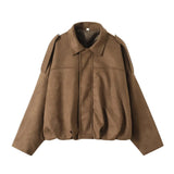 And Autumn New Women's Velvet Texture Collar Pilot Long Sleeve Short Jacket