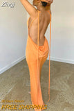 Spaghetti Strap Elegant Draped Maxi Dress for Women Outfits Hot Sexy Backless Club Party Gown Long Dresses