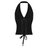 With The Same Strap To The Waist Hanging Neck Deep V-Neck Vest Sexy Hottie Thin Short Repair