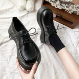Shoes Women In The Autumn And Winter 2025 New Retro Lace British Thick Soles Round Head Loose Cake Soles Small Leather Shoes
