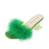 Summer New Hairy Banquet High Heels Female Fine Heel Sexy Casual Cool Slippers