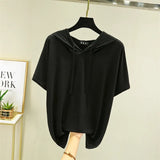 T-shirts Women Hooded Fashion Loose Casual All-match Korean Style Solid Simple Y2k Aesthetic Футболка Женский Cozy Chic