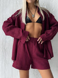Open-Shirt Shorts Set 2025 Spring And Summer Wear Simple Solid Color Casual