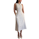 Summer New Women's Sleeveless Button Waist Temperament Fashion Dress