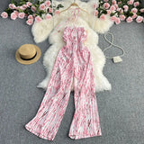 Zingj New 2023 Summer Korean Version Of The Retro Wind Dye Neck Jumsuit Female Show Thin Chest Straight Tube Wide Leg