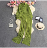 Suit Female Temperament Loose Long-Sleeved Shirt Two Sets Of Leisure High-Waist Hanging Pendant 100