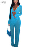 Women 3 Piece Set Long Sleeve Tops Sexy Club Lace Up Bra Wide Leg Pants Fashion Office Lady Work Suit Uniforms