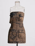 Fashion Style Denim Brake Dress 2025 New Interface Bag Design Slimming Short Dress