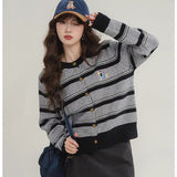 New Striped Knitted Shirt Small Fragrant Wind Milk Whiry Soft Sweater Cardigan Jacket Women Spring And Autumn Outside The