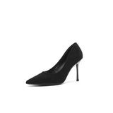 Sexy High Heels Fine Tip Pointy Women's Single Shoes Velvet Black Work Shoes Professional Women's