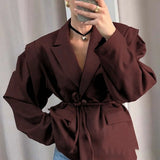 Jacket Female High Sense 2025 Spring And Autumn Women's Temperament Commuting Waist Tie Cushion Shoulder Suit