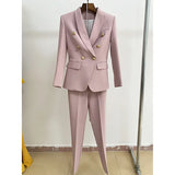 Professional Fashion Double-Dancing Green Fruit Collar Suit + Nine-Point Trousers Set Two