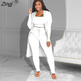 Women Tracksuit 3 Piece Set Pullover + Coat + Long Pants Solid Color Streetwear Matching Set Clothes For Women
