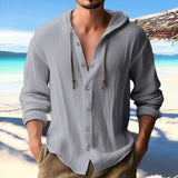 New Fashion Spring And Summer Men's Hooded Shirt Solid Cotton And Cotton Leisure Long-Sleeved