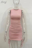 Women Winter 2023 New Y2K Street Casual Office Lady Solid Elastic Skinny Simple Shirring Crew Neck Sleeveless Chic