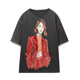 2025 New Women's Round Collar Short Sleeve Contrast Color Print T-Shirt 5644156