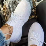 Sneakers Women's Shoes Single Shoes Spring New Thick-Soled Solid Color Tie With Flying Knitted Old Dad