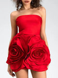 Famous Wind Brao A-Shaped Dress 2025 Spring New Party Dress Three-Dimensional Rose Big Flowers Spliced Dress
