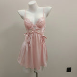 Sexy Embroidered Lace Back Pajamas With Thoracic Pad Pure Desire Sling Skirt Women's Summer Ribbon Sling