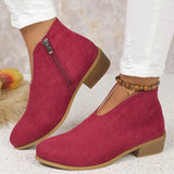 And Winter Leopard Tude Square Root Short Boots Side Zipper Round Head V Mouth Velvet Face Naked Boots