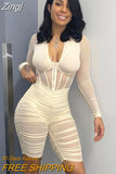 Long Sleeve Mesh Patchwork Playsuit Romper Bodycon Summer Outwear White Black Wholesale Fitness 2023 Elegant