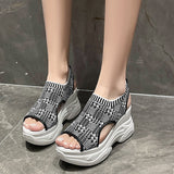 Weaving Thick-Soled Sandals Women's Spring And Summer Net Surface Breathable Fish Mouth And Heel Shoes Foot Movement Large-Size Casual Shoes