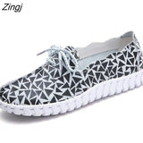Spring Women Flats Loafers Shoes Genuine Leather Flats Female Shoes Lace Up Loafers Casual Slip-on Walking Shoes