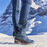 Women's Boots Autumn And Winter New Wool After The Tie With Mid-Sleeve Boots Low And Large Leather