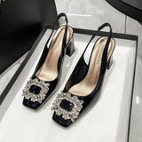 2025 New French Coarse And Anti-Slip High Heels Drill Square After The Evening Wind After The Empty Sandals