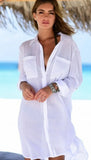 2023Summer Casual Women Tops Solid Loose Beach Blouse Thin Lady Clothes with Pocket Sunscreen Shirt Cardigan Women