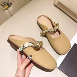 Women's Shoes 2023 Women's Slippers New Slippers Solid Color Metal Decorative Bottom Heel Square Heel Ladies