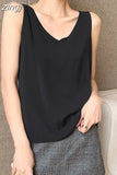 Summer Women Tops and Blouse Chiffon Women Blouses Sleeveless V-Neck White Women Shirts Plus Size Korean Fashion