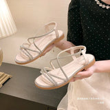 And South Korea New Fairy Wind Large Water Drill Flat-Soled Sandals Women's Toe-Slippers Loose With Beach Cool