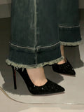 Red-Soled High-Heeled Women's Spring And Autumn 2025 New Black Fine Heel Sexy Sharp Head Beauty Professional Temperament Single