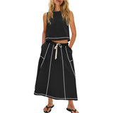 Hot 2025 New Summer Vacation Sleeveless Vest Half-Dress Cotton-Song Set Two-Piece
