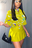 Summer Matching Skirt Sets Fashion Temperament New Exotic Print Y2K Short Sleeve Shirt Female High Waist Slim Skirt