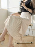 Women's Skirts High Waist Beading Girl's Mid-calf Skirt Solid Skirts for Women Vintage Fashion 2023 Summer Pleated Women