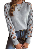 And Winter Sweater Women's Hollow Cloth Splicing Long-Sleeved Knitted Shirt Collar
