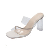 The Summer Of 2025, The New High-Heeled Women Wear Fashionable Round Head Thick And Net Red Crystal Slippers Women's
