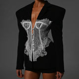 Design Lace Splicing Suit Women's Fashion Sexy Hottie Waist Straight