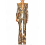 New Star Fashion Gold Lequine Suit Jacket Trouser Suit Two
