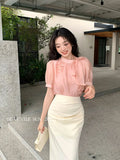 Xixi 2025 Summer New Korean Version Of The Temperament Flower Chiffon Short-Sleeved Shirt Women Top Women